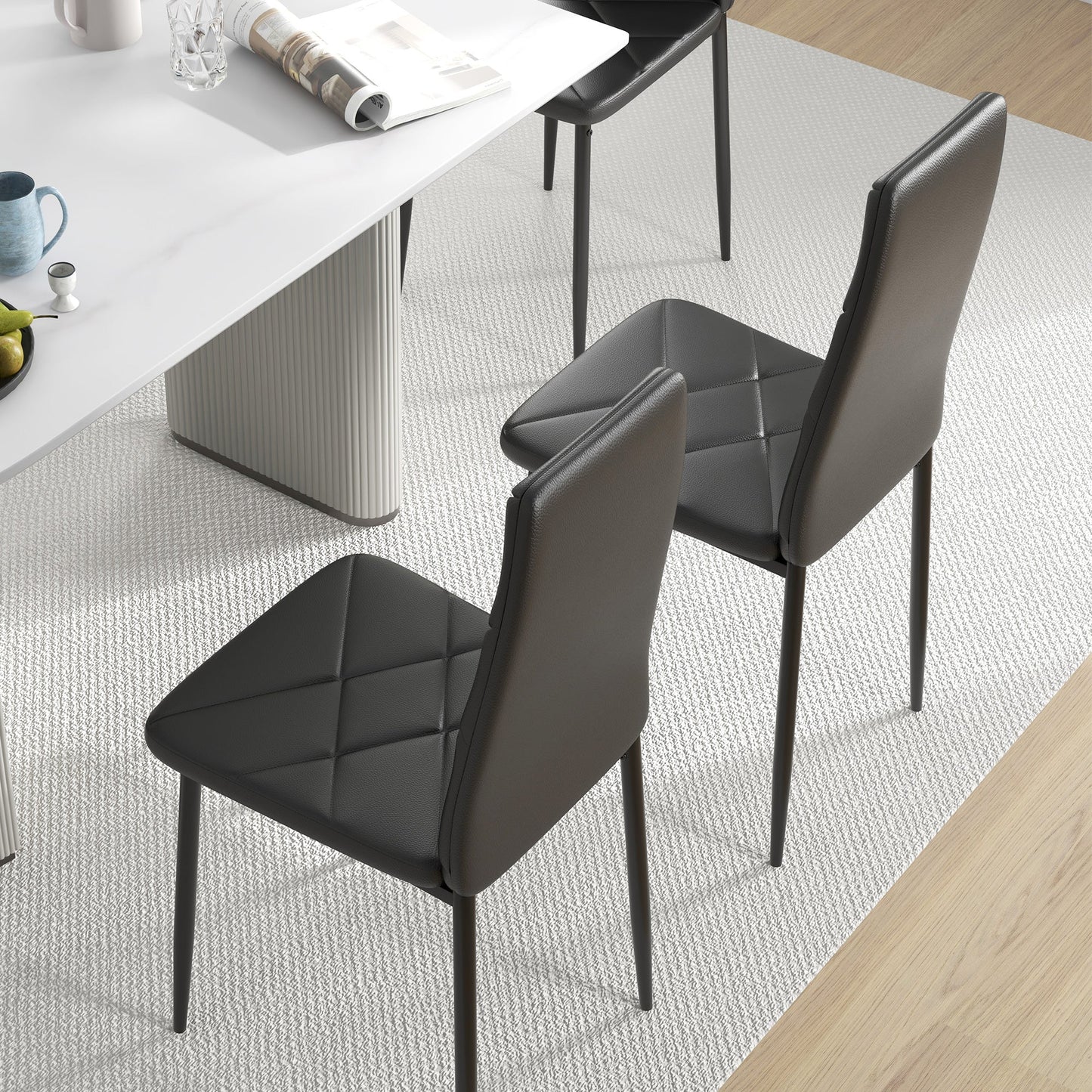 Set of 2 Modern High Back Dining Chairs in Faux Leather and Steel, 41x50x97 cm, Black