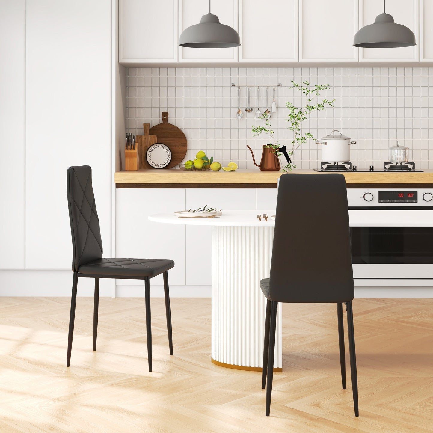 Set of 2 Modern High Back Dining Chairs in Faux Leather and Steel, 41x50x97 cm, Black