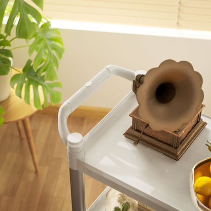 3-Tier Food Trolley in PP and Aluminum Alloy, 88x44x93 cm, White and Silver