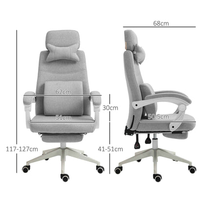 Ergonomic Office Chair, Desk Chair with Wheels, Lumbar Cushion, Removable Headrest and Footrest, Grey 62x68x117-127cm
