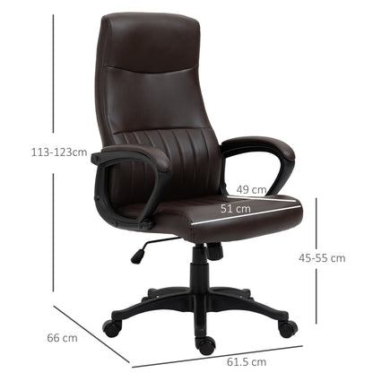 Ergonomic Office Chair, Swivel Chair with High Back and Rocking, Adjustable Height and Wheels, 61.5x66x113-123cm, Brown