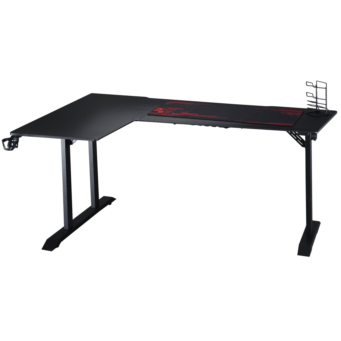 Corner Desk in Black for Gaming and Office with gamepad support and mat
