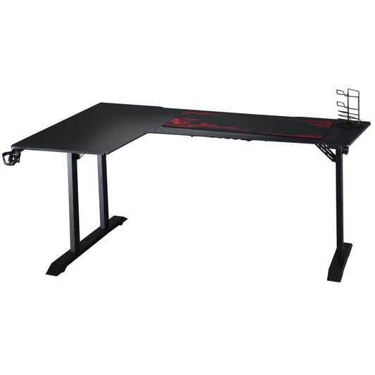Corner Desk in Black for Gaming and Office with gamepad support and mat