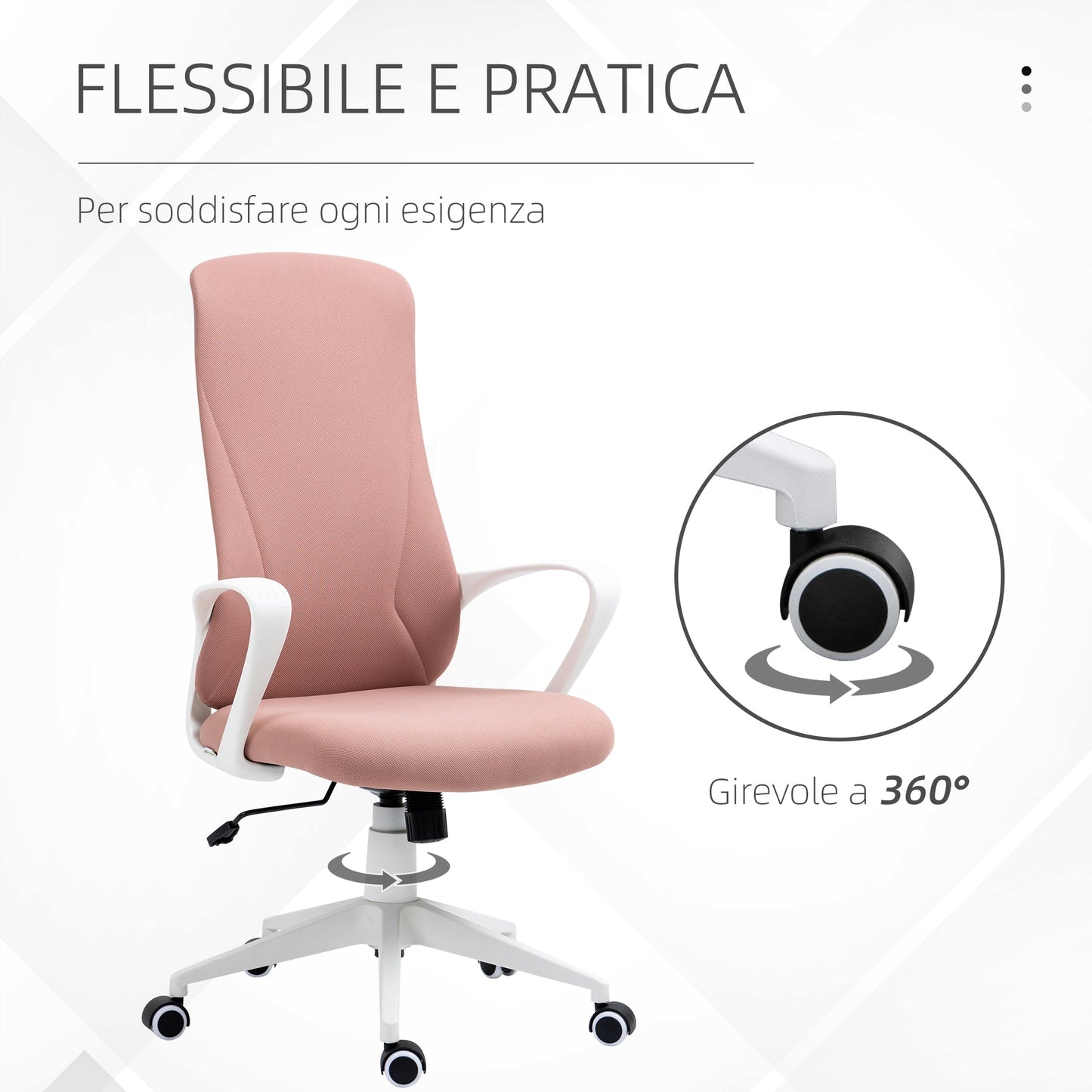 Ergonomic and Padded Office Chair with Adjustable Height and Rocking, 62x56x110-119.5 cm, Pink