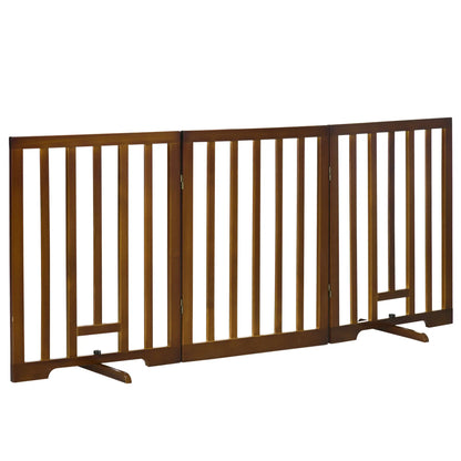 3 Panel Folding Dog Gate with Non-Slip Feet for Hallways, Stairs and Rooms, Pine Wood, 181x35x76 cm, Dark Brown