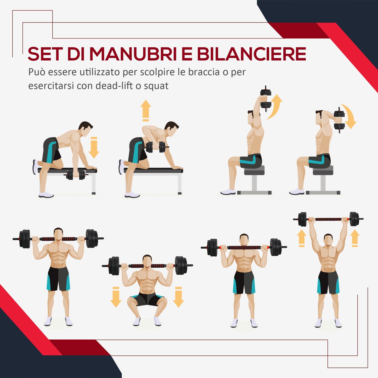 Set of 2 Dumbbells Convertible into a Barbell, 25kg Total with 12 Steel and Plastic Weight Discs for Home Training