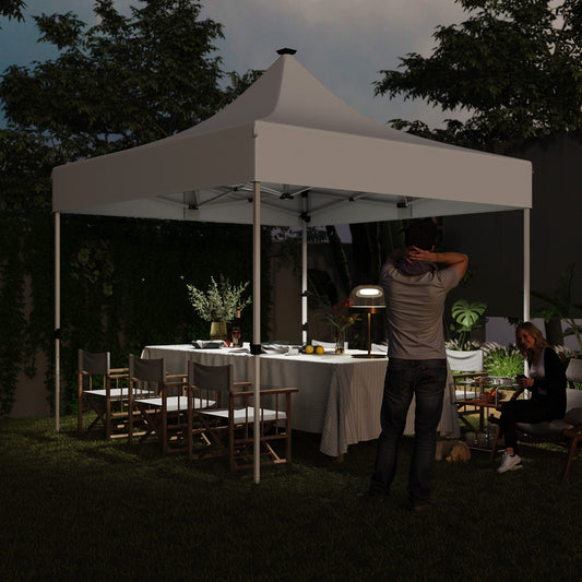 Pop Up Garden Gazebo 3x3 m with Adjustable Height with Solar LED Lights, in Oxford Fabric and Metal, White