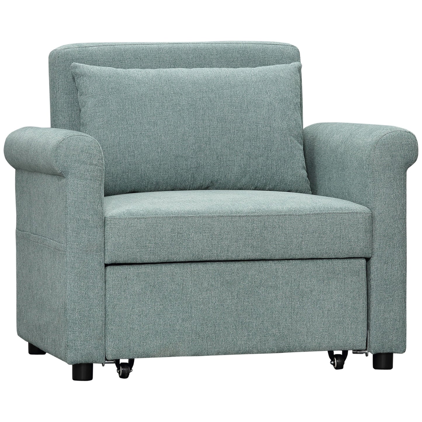 Single Sofa Bed with 4-Position Adjustable Backrest and Padded Seat, 96x84.5x87.5 cm, Green