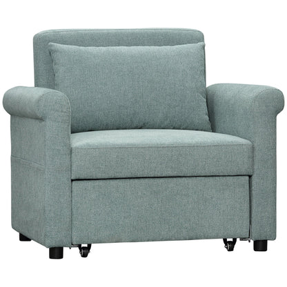 Single Sofa Bed with 4-Position Adjustable Backrest and Padded Seat, 96x84.5x87.5 cm, Green