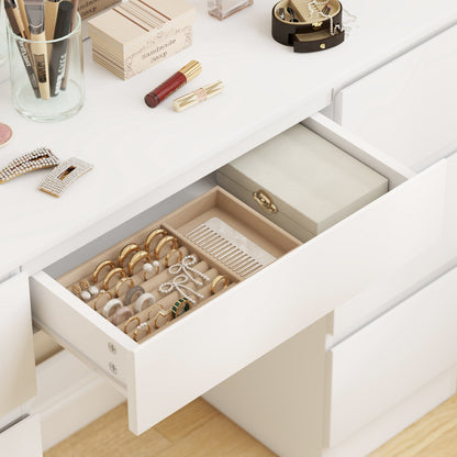 Hollywood-Style Makeup Table with Mirror, 8 LED Lights, 7 Drawers and Padded Stool, White