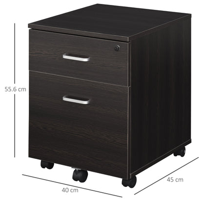 Office File Cabinet Wooden Desk Drawer Cabinet, 2 Drawers, Lock with 2 Keys, Black, 40x45x55.6cm