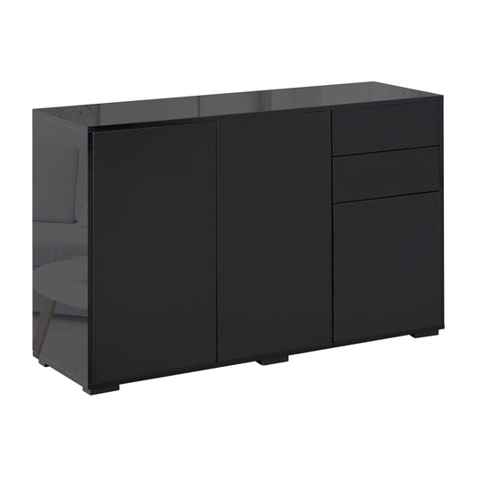 Black Multipurpose Cabinet with 2 Drawers and 2 Push-Open Cabinets, 117x36x74cm