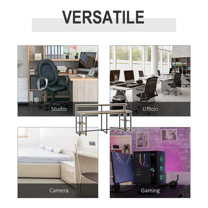 Industrial Style Double Desk with Shelves and Monitor Shelf, Space-Saving Bookshelf Desk for Office and Study in Metal and MDF, 200x53x100cm, Black Brown