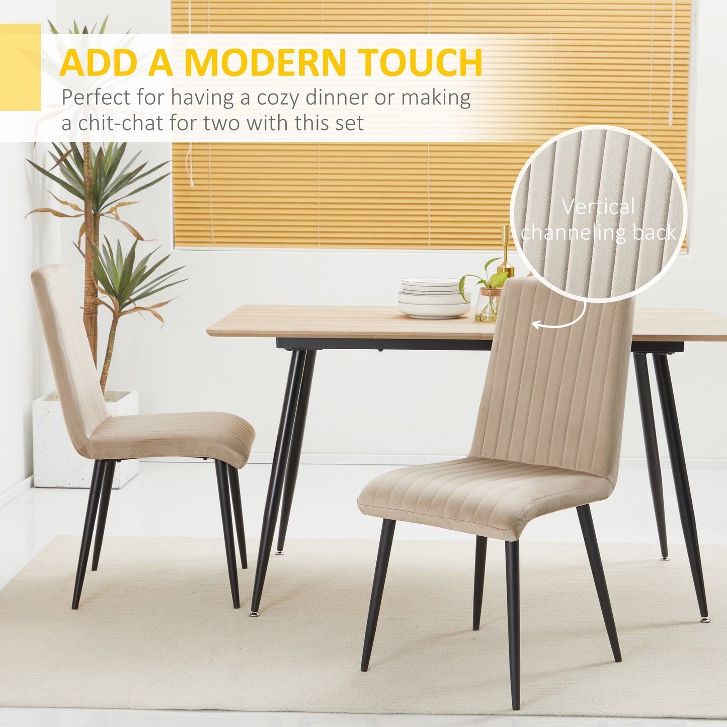Set of 2 Padded Kitchen Chairs with Steel Legs and Space-Saving Design, 43x58x90 cm