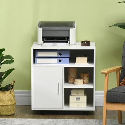 Printer Cabinet with Open Shelves and Wooden Cabinet, 60x50x65.5cm, White