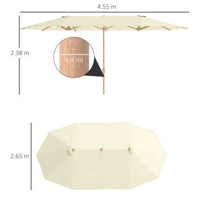 Double Umbrella with Crank Opening, in Stainless Steel and Polyester, 455x265x238 cm, Beige