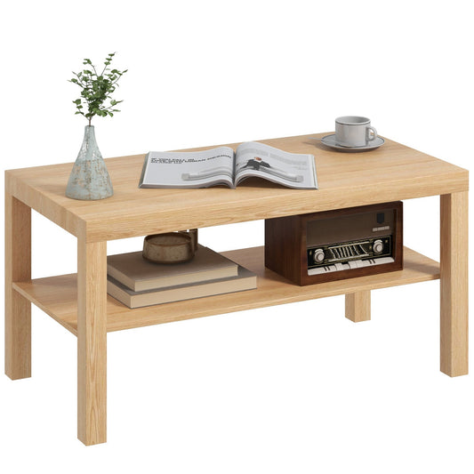 Rectangular Coffee Table with Large Shelf, 90×45×44.5 cm, Natural Wood