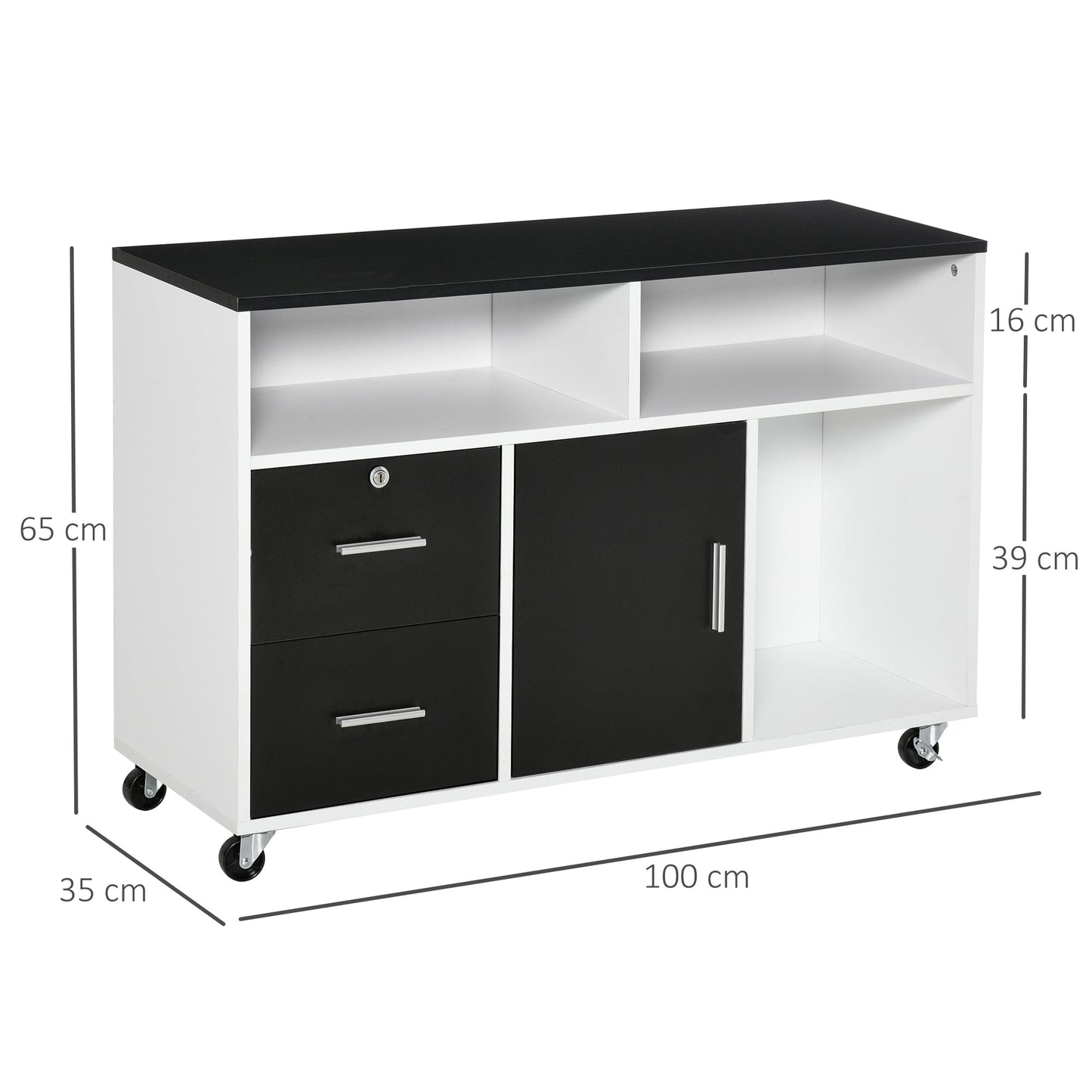 Printer Cabinet with Drawers, Multipurpose Cabinet for Office and Home, Black and White, 100x35x65cm