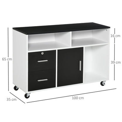 Printer Cabinet with Drawers, Multipurpose Cabinet for Office and Home, Black and White, 100x35x65cm