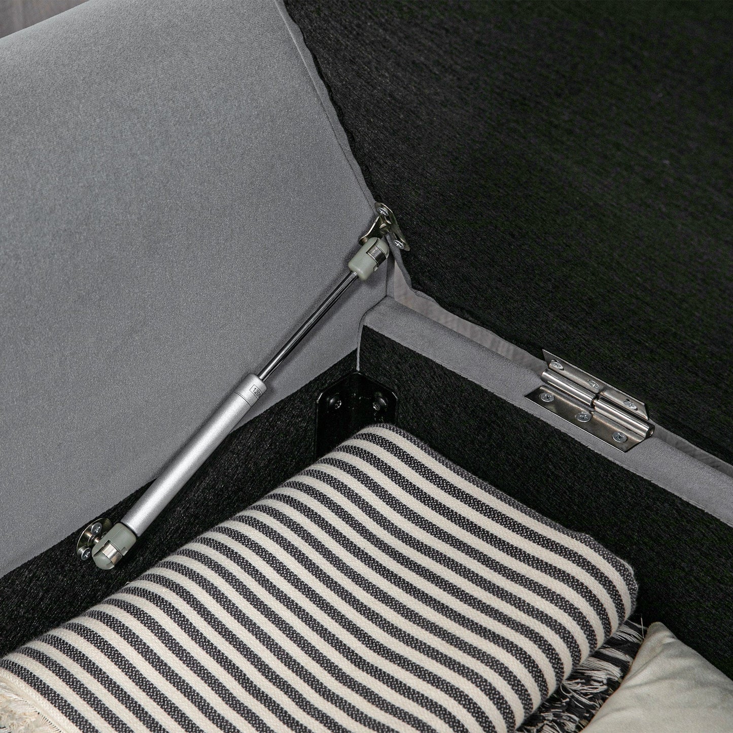 Velvet Fabric Bed End Bench with Storage Space and Armrests, 126x48.5x57 cm, Grey