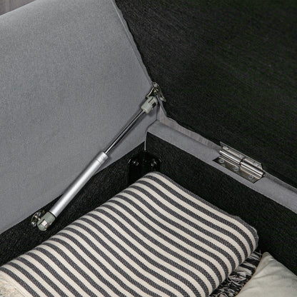 Velvet Fabric Bed End Bench with Storage Space and Armrests, 126x48.5x57 cm, Grey