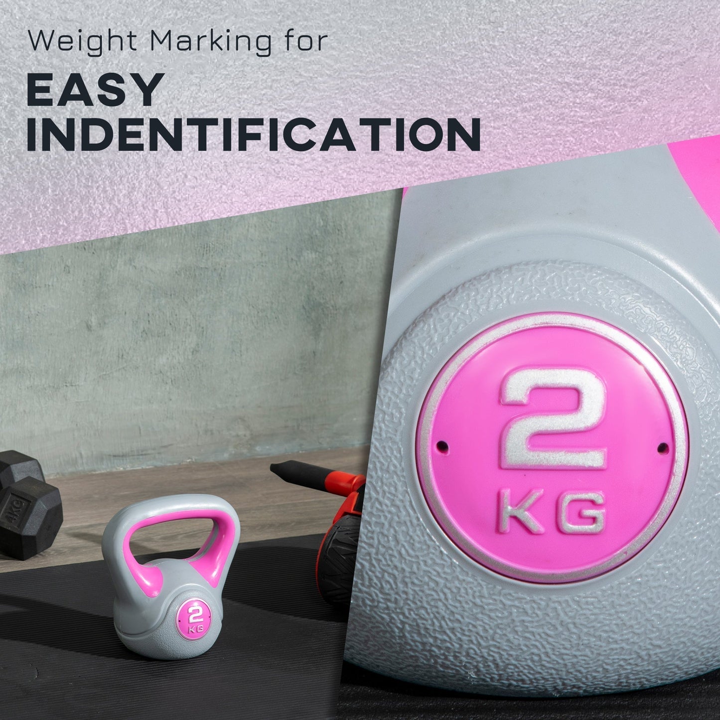 Kettlebell 8kg in PU and Sand with Flat Base and Handle for Deadlifts, Squats and Lifts, 18x10x20 cm, Pink