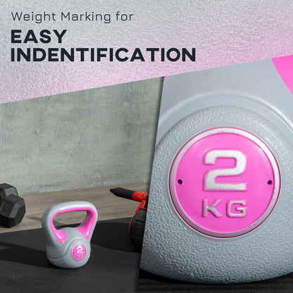 Kettlebell 8kg in PU and Sand with Flat Base and Handle for Deadlifts, Squats and Lifts, 18x10x20 cm, Pink