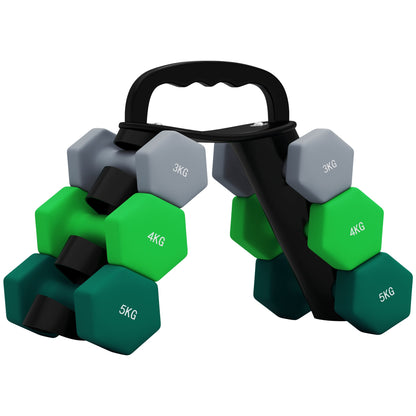 Dumbbell Set with Stand, 3 Pairs of Weights 2 x 3 kg, 2 x 4 kg, 2 x 5 kg, Multicolored
