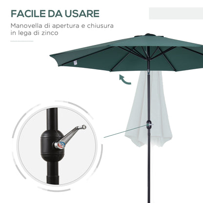 3x2.5 m Tilting Garden Umbrella with Crank Handle, Metal and Green Polyester