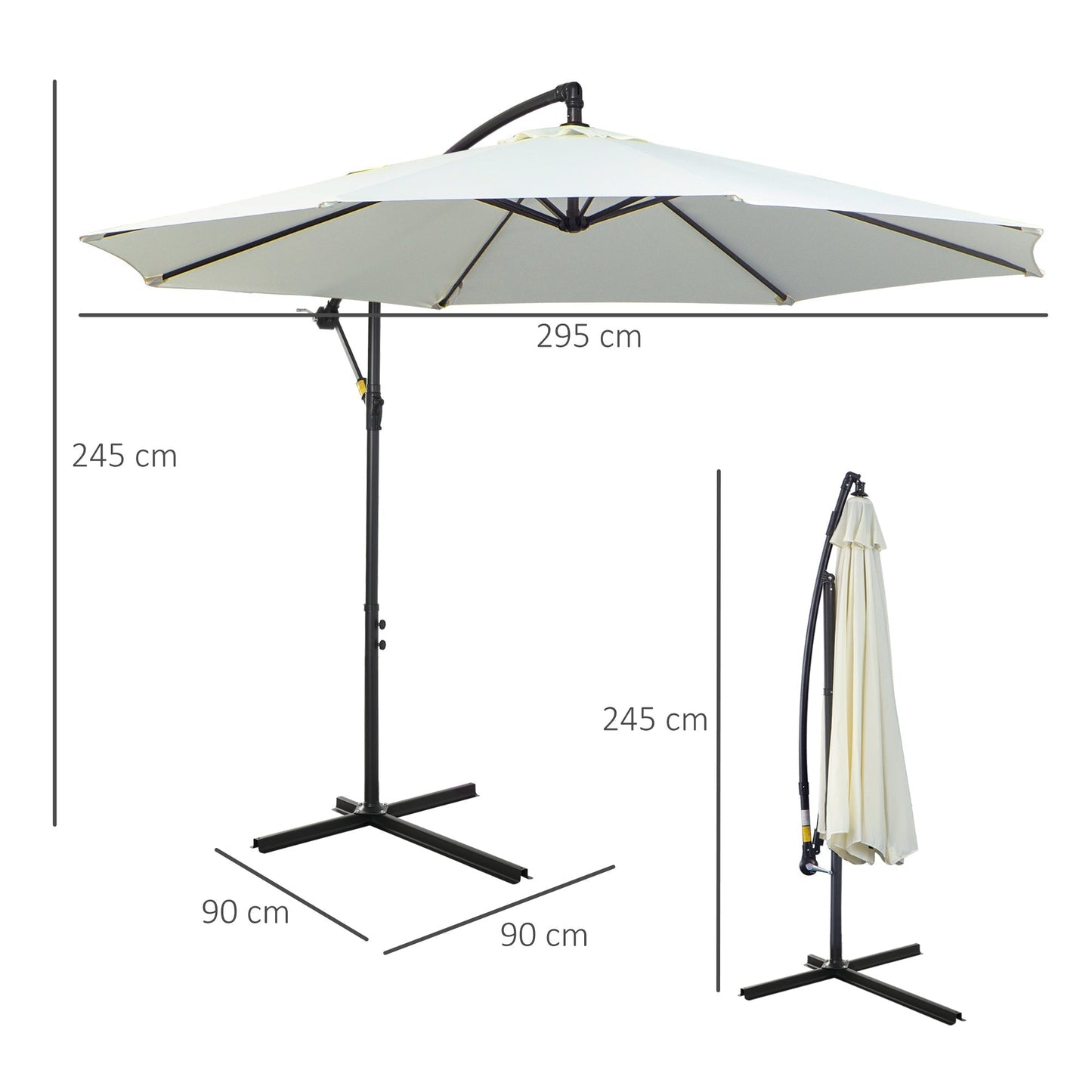Outdoor Umbrella 3x2.5m with Crank, in Steel and Anti-UV Polyester, Cream