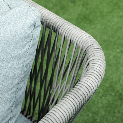 4 Piece Rattan Garden Set with Coffee Table, 2 Corner Sofas and Armchair, Black Grey and Blue