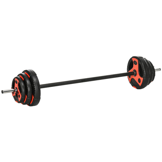 Barbell and Disc Set 20kg Total with Non-Slip PU Handle, Ø17x140 cm, Black and Red