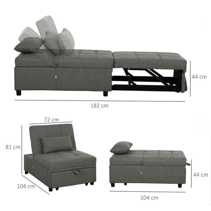4 in 1 Sofa Bed Convertible into Chaise Longue and Footstool with Click Clack System, Grey