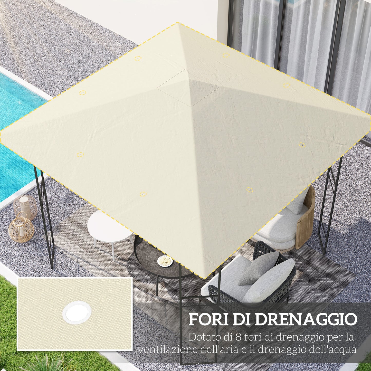 3x3m Garden Gazebo Cover with 8 Drainage Holes, 600D Oxford Fabric, Cream White ( COVER ONLY)