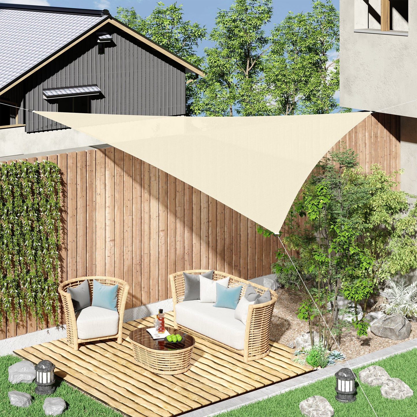 3x3x3m HDPE Triangle Sun Shade Sail for Outdoor Spaces, Cream/Ivory White