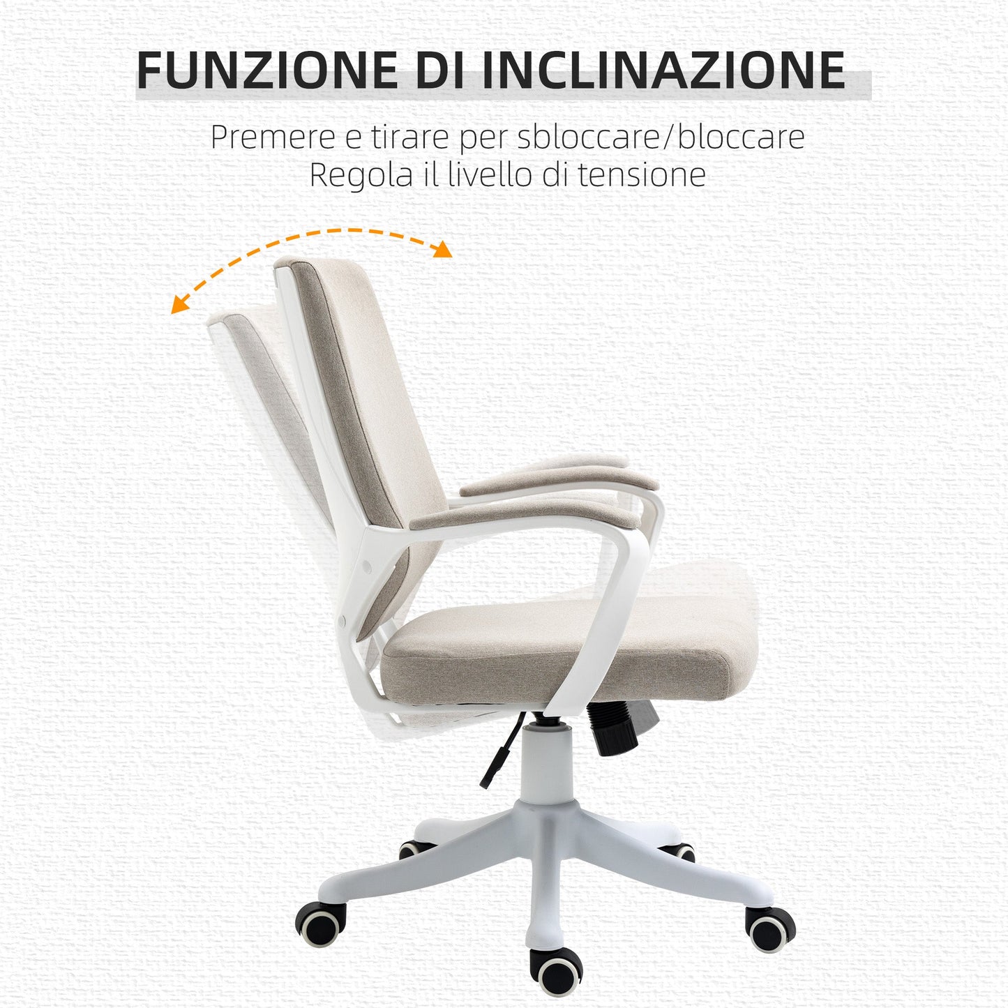 Ergonomic Office Chair with Adjustable Height and Rocking Function, 62x69x92-100cm, Beige