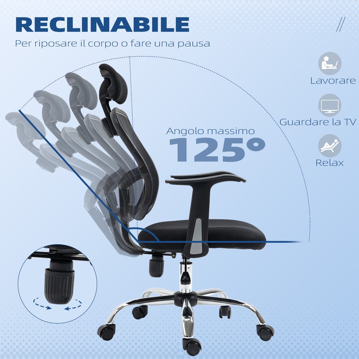 Ergonomic Office Chair with Adjustable Seat and Headrest, in Polyester and Steel, 63x62x106-114 cm, Black