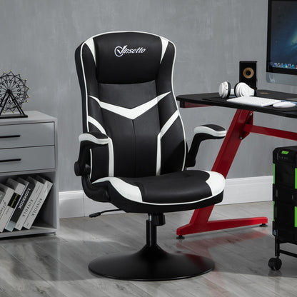 Ergonomic Office Gaming Chair, Adjustable Height, Fixed Base, Folding Armrests, Black and White
