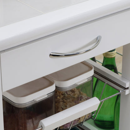 Kitchen Trolley with Drawer, 4 Baskets and 4 Shelves, in Metal, Ceramic and Wood, 57x37x83 cm, White