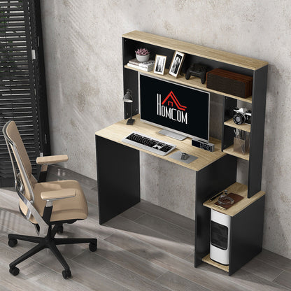 Modern Wooden Desk with Shelves and CPU Holder, 114x45x138cm, Grey and Natural Wood