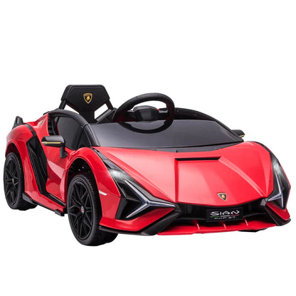 Electric Ride-On Toy Car for Kids 3-5 Years Old 12V Lamborghini SIAN, 3-5km/h Electric Car for Kids with 2 Motors, Headlights and Music, Remote Control, Seat Belt and Horn, Red