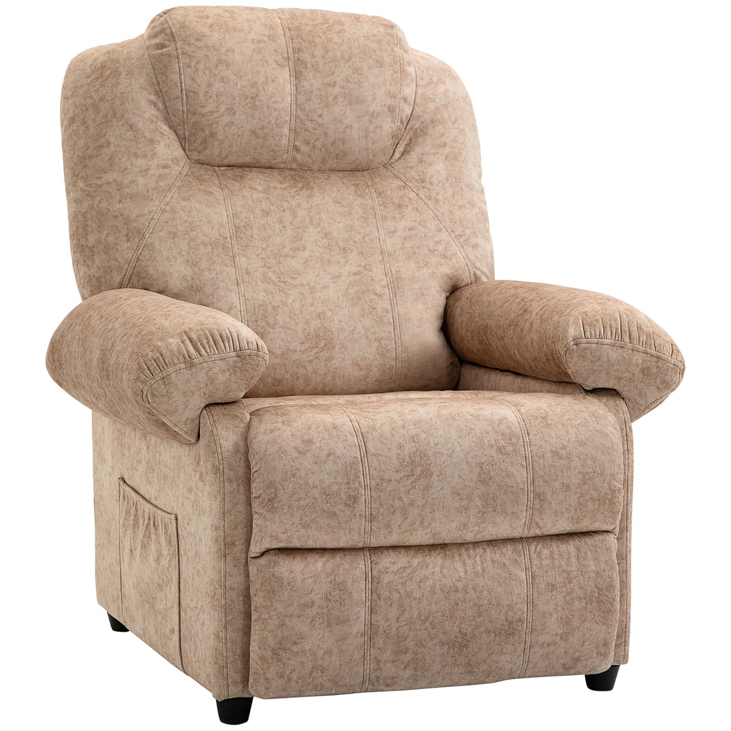 Manual Reclining Fabric Relax Chair with Removable Footrest and Side Pocket, Beige