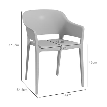 Set of 4 Stackable Plastic Garden Chairs with Armrests and High Backrest in PP, Grey