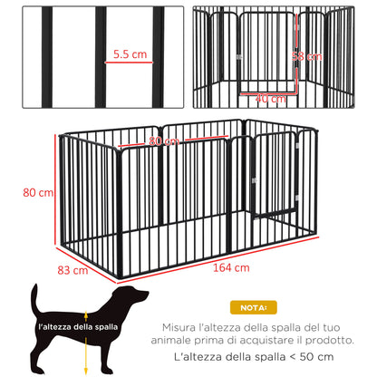 6 Panel Modular Indoor and Outdoor Dog Playpen, Steel, 164x83x80 cm, Black