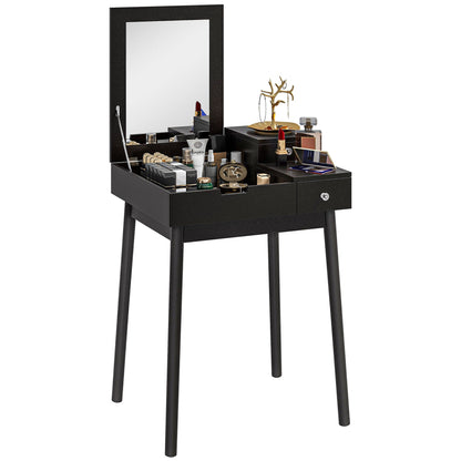 2 in 1 Dressing Table with Folding Mirror and 2 Drawers, 60x50x85.5 cm, Black