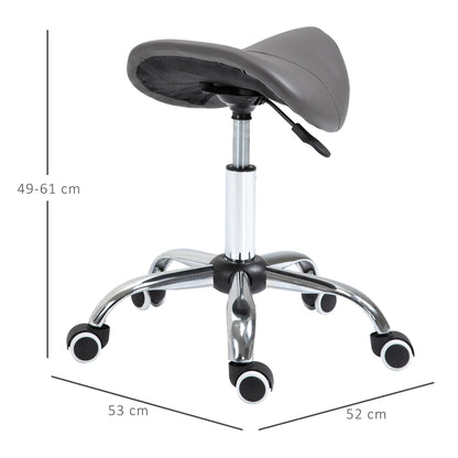 Saddle Stool with Wheels and Adjustable Height for Hairdressing and Tattoo Shops, 52x53x49-61cm Grey