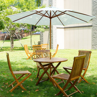3x2.5 m Garden Umbrella with 8-Ribbed Wooden Pole, Made of Bamboo, Wood and Polyester, White