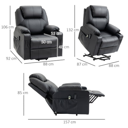 Ultimate Comfort: Reclining Lift Chair with 8 Massage Points & Footrest - Black (88x92x106 cm)