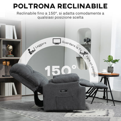 Lift Chair with Footrest, in Linen Effect Fabric, 84x96x100 cm, Dark Grey