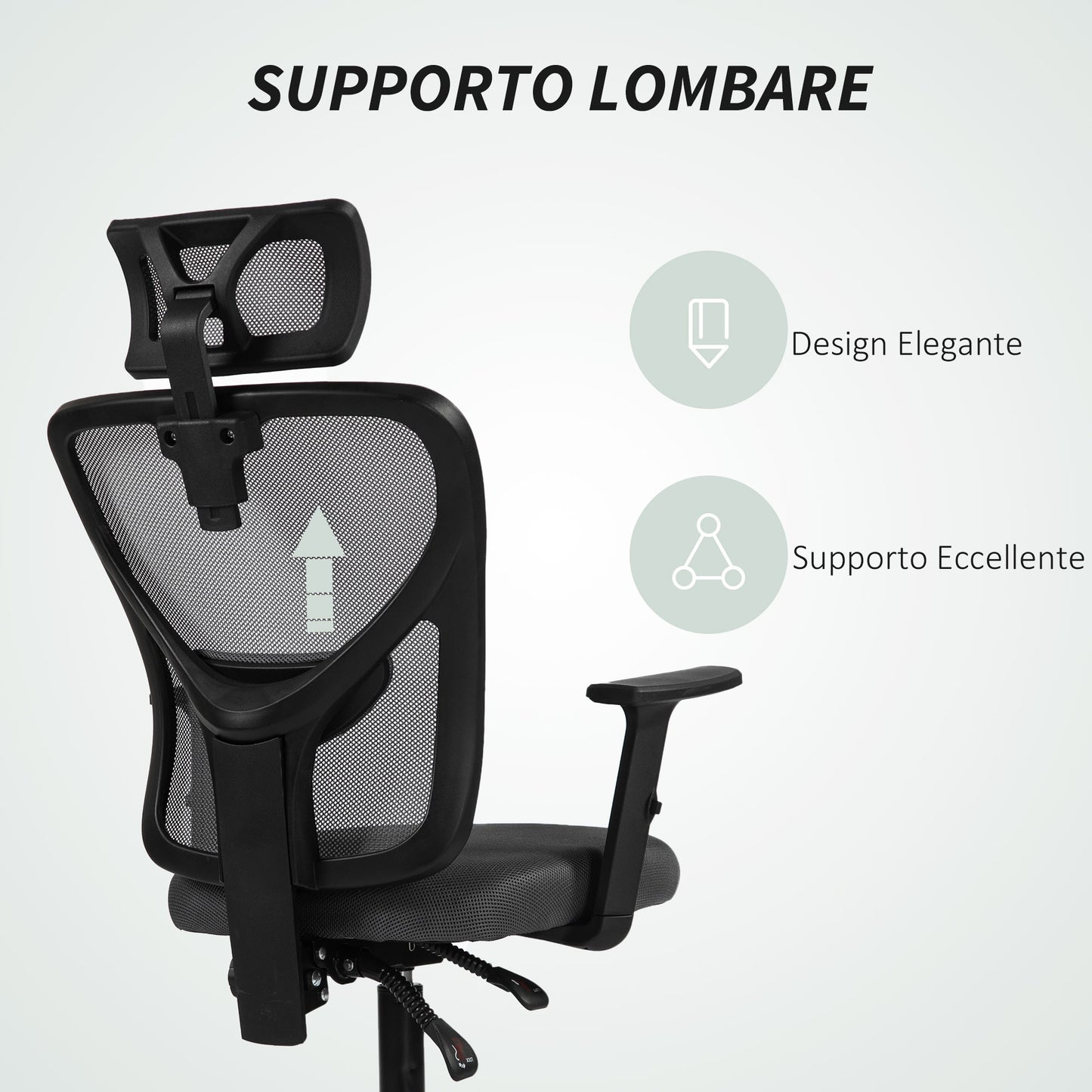 Ergonomic and Adjustable Office Chair with Lumbar Support and Headrest, 66x61x106-116 cm, Grey
